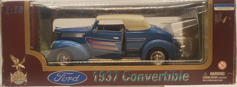 Road Legends 1937 Ford Convertible Coupe Street Rod Blue 1/18 Scale Diecast Boxd